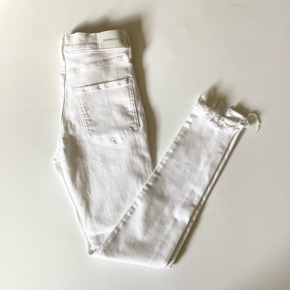 Express Distressed White Skinny Jeans